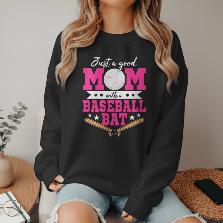 Just A Good Mom With A Baseball Bat Baseball Mom Women Crewneck Sweatshirt