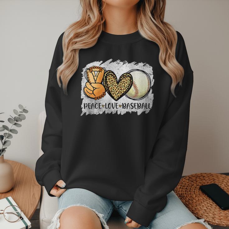 Peace Love Baseball Mom Leopard Print Mother's Day Women Crewneck Sweatshirt Peace Love Baseball Mom Leopard Print Mother's Day Women Crewneck Sweatshirt