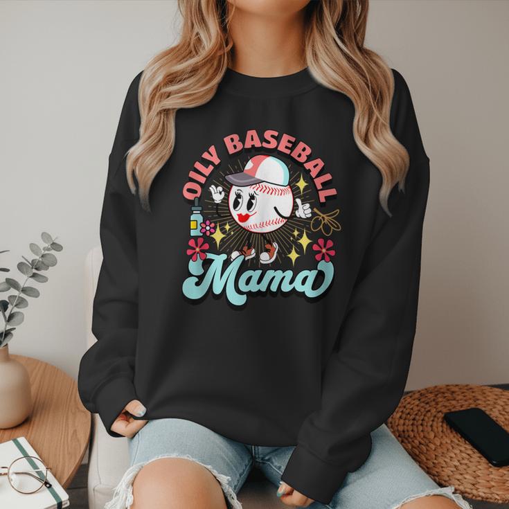 Retro Oily Baseball Mom Meme For Essential Oils Game Day Women Crewneck Sweatshirt Retro Oily Baseball Mom Meme For Essential Oils Game Day Women Crewneck Sweatshirt