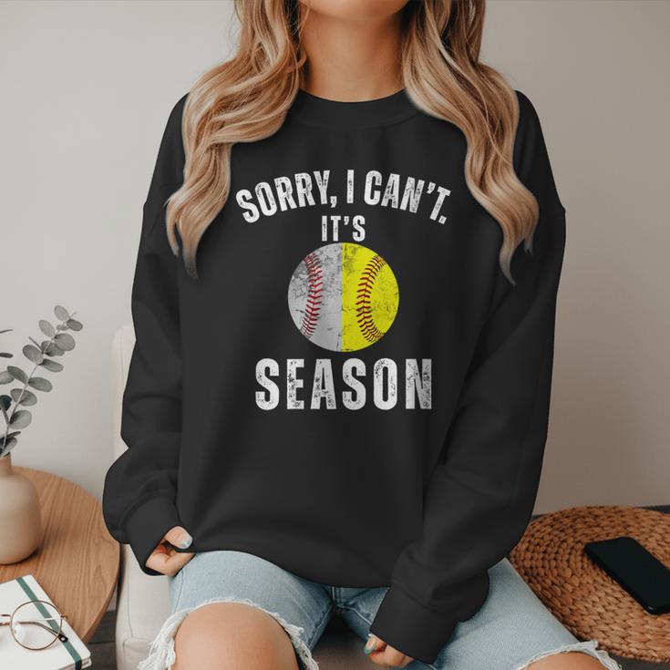 Sorry I Cant It's Season Vintage Softball Baseball Mom Women Crewneck Sweatshirt Sorry I Cant It's Season Vintage Softball Baseball Mom Women Crewneck Sweatshirt