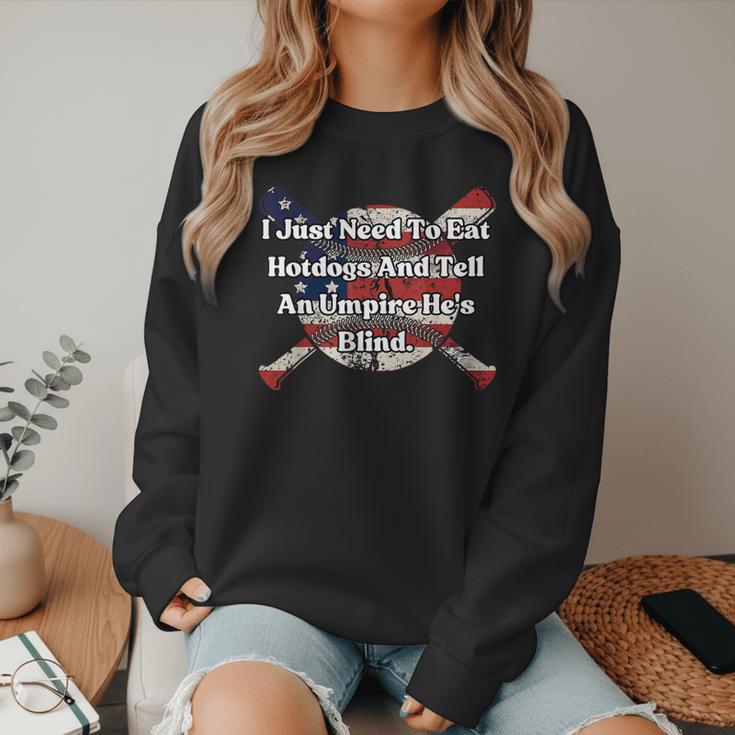 Umpire And Hotdogs 4th July Baseball Moms Women Crewneck Sweatshirt Umpire And Hotdogs 4th July Baseball Moms Women Crewneck Sweatshirt