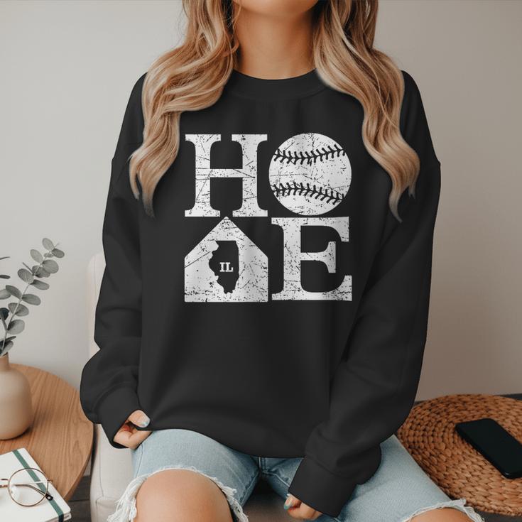 Vintage Baseball Home Illinois State Outline Baseball Mom Women Crewneck Sweatshirt