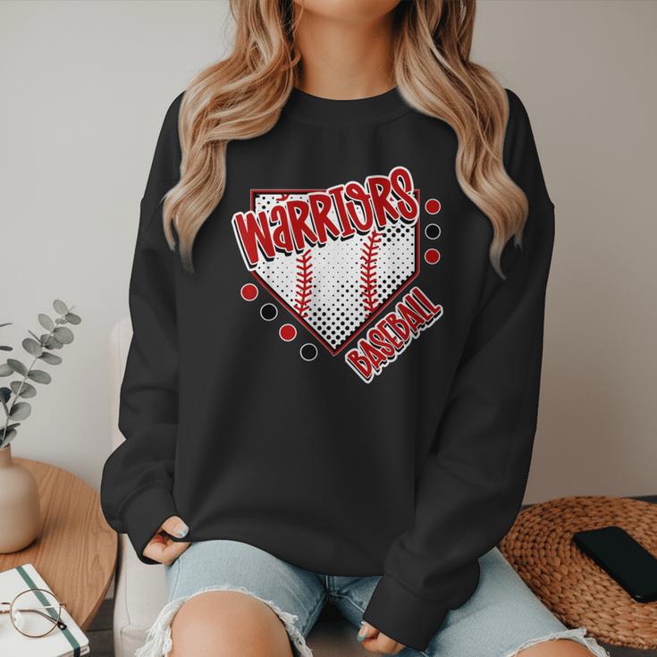 Warriors Home Plate Baseball Sports Baseball Mom Women Crewneck Sweatshirt