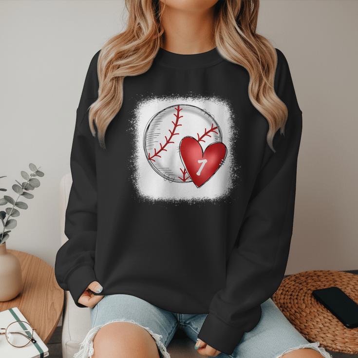 Womens Bleached Custom Baseball Mom Number 7 Heart For Mom Women Crewneck Sweatshirt Womens Bleached Custom Baseball Mom Number 7 Heart For Mom Women Crewneck Sweatshirt