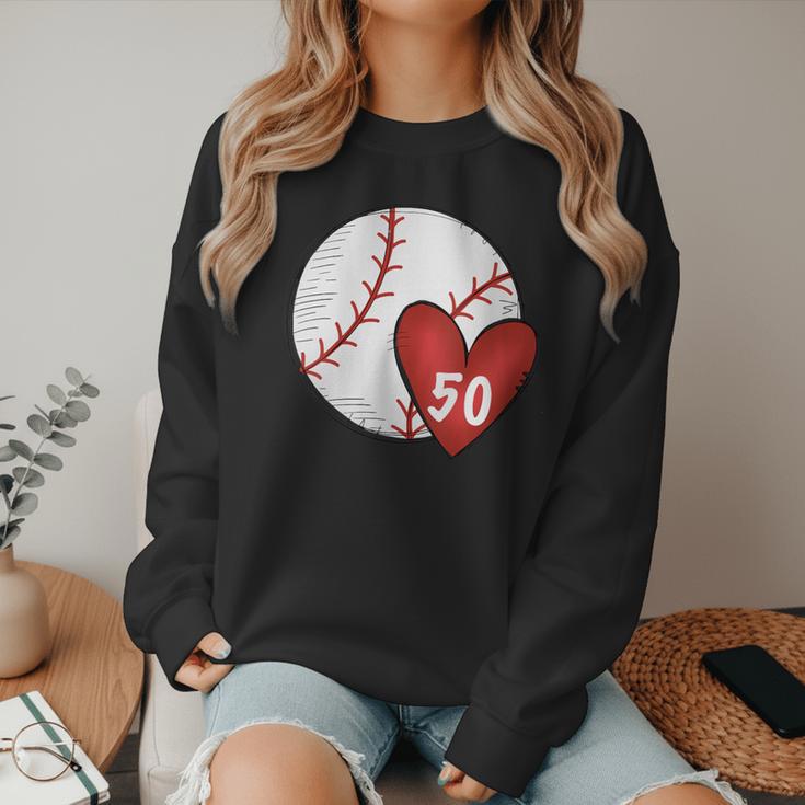 Womens Custom Baseball Mom Number 50 Heart For Mom Mommy Women Crewneck Sweatshirt Womens Custom Baseball Mom Number 50 Heart For Mom Mommy Women Crewneck Sweatshirt