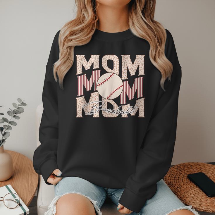 Women's Retro Baseball Mama Distressed Baseball Mom Life Women Crewneck Sweatshirt