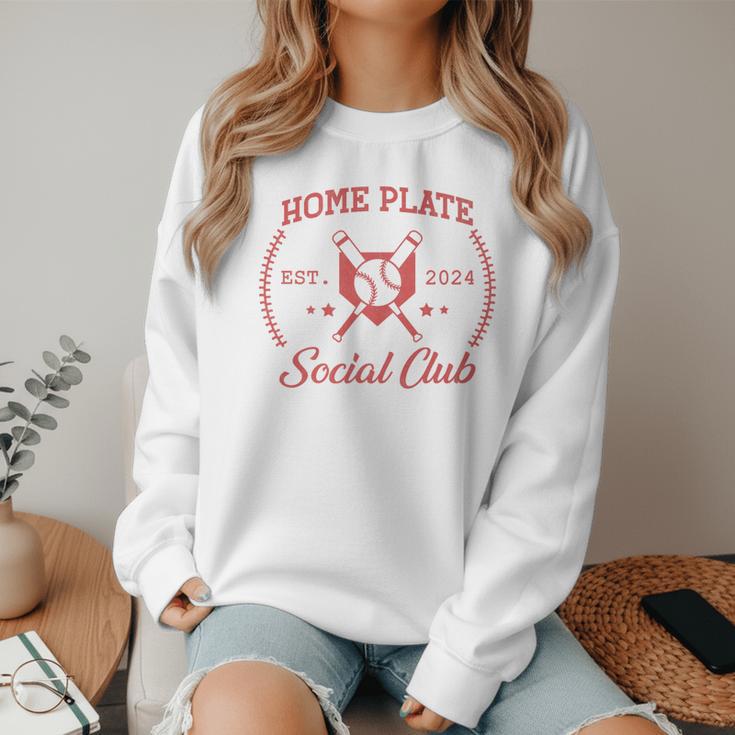 2024 Home Plate Social Club Softball Season Tee Baseball Mom Premium Women Crewneck Sweatshirt