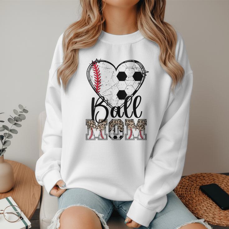 Ball Mom Heart Soccer Baseball Mom Women Crewneck Sweatshirt