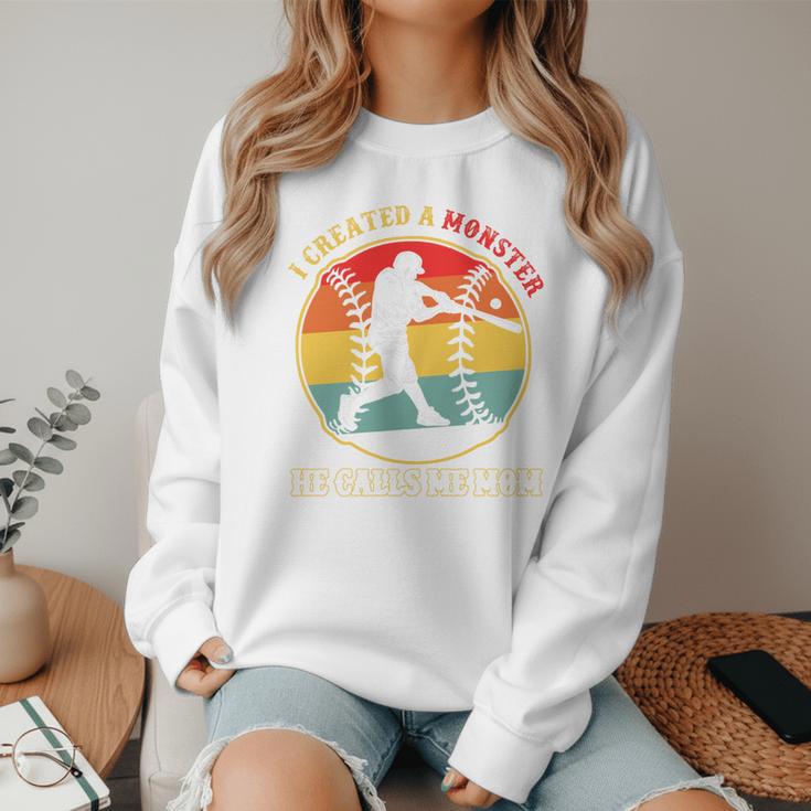 Baseball Mom I Created A Monster He Calls Me Mom Women Crewneck Sweatshirt Baseball Mom I Created A Monster He Calls Me Mom Women Crewneck Sweatshirt