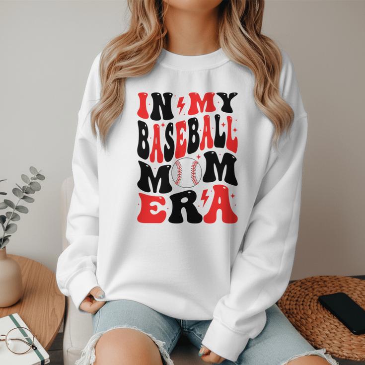 In My Baseball Mom Era Groovy Mom Women Crewneck Sweatshirt