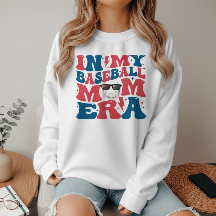 In My Baseball Mom Era Smile Face Retro Women Crewneck Sweatshirt