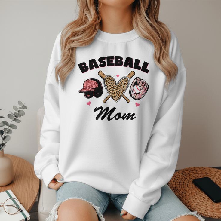 Baseball Mom Leopard Heart Game Day Love Mommy Women Crewneck Sweatshirt Baseball Mom Leopard Heart Game Day Love Mommy Women Crewneck Sweatshirt