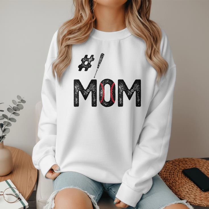 Baseball Mom Number One 1 Mother Baseball Lover Mother's Day Women Crewneck Sweatshirt Baseball Mom Number One 1 Mother Baseball Lover Mother's Day Women Crewneck Sweatshirt
