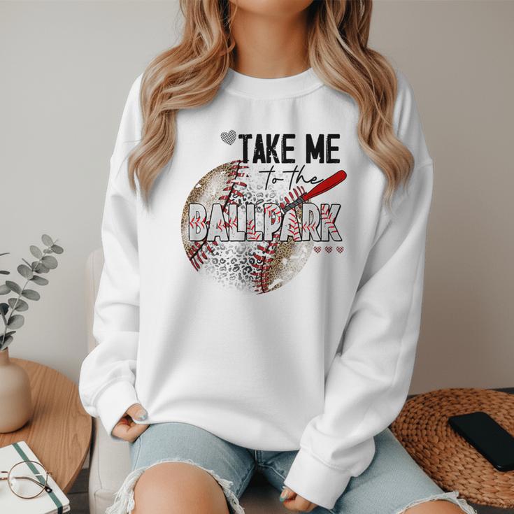 Baseball Moms Cute Take Me To The Ballpark Sports Athletic Women Crewneck Sweatshirt