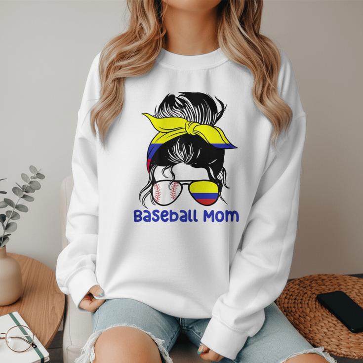 Colombia Baseball Mom Messy Bun Women Crewneck Sweatshirt Colombia Baseball Mom Messy Bun Women Crewneck Sweatshirt