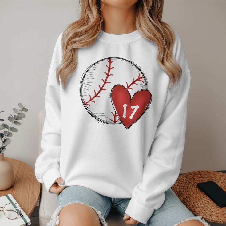 Custom Baseball Mom Number 17 Heart For Mom Mommy Premium Women Crewneck Sweatshirt Custom Baseball Mom Number 17 Heart For Mom Mommy Premium Women Crewneck Sweatshirt