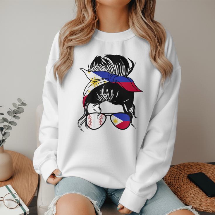 Filipina Baseball Mom Philippines Flag Baseball Girl Women Crewneck Sweatshirt