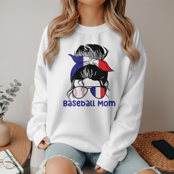 French Baseball Mom France Messy Bun Women Crewneck Sweatshirt