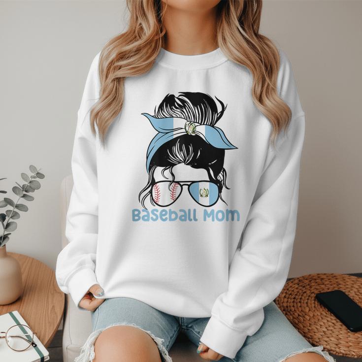 Guatemala Baseball Mom Messy Bun Women Crewneck Sweatshirt Guatemala Baseball Mom Messy Bun Women Crewneck Sweatshirt