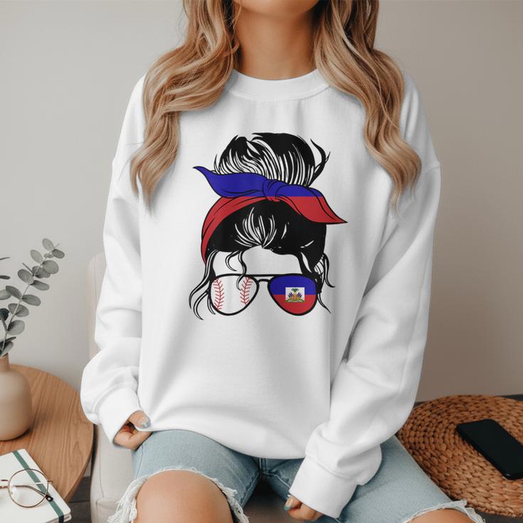 Haitian Baseball Mom Haiti Flag Baseball Girl Women Crewneck Sweatshirt Haitian Baseball Mom Haiti Flag Baseball Girl Women Crewneck Sweatshirt