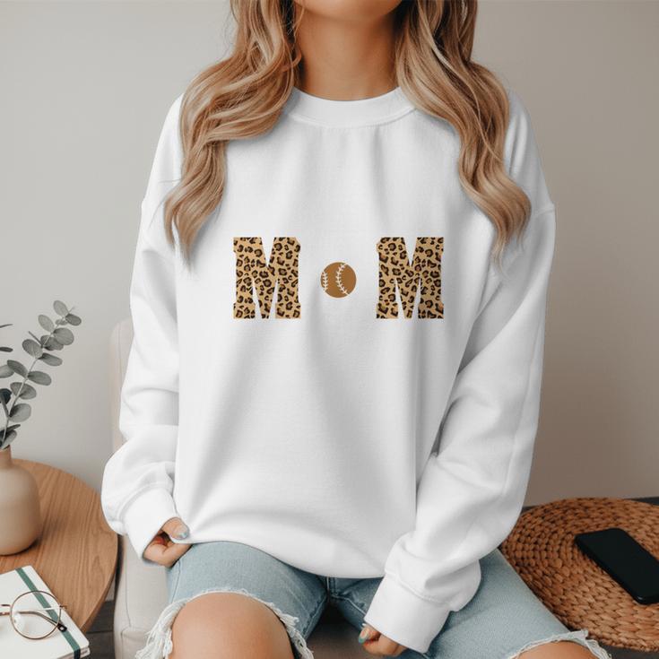 Loud And Proud Baseball Mom Leopard Mama Loves Women Crewneck Sweatshirt