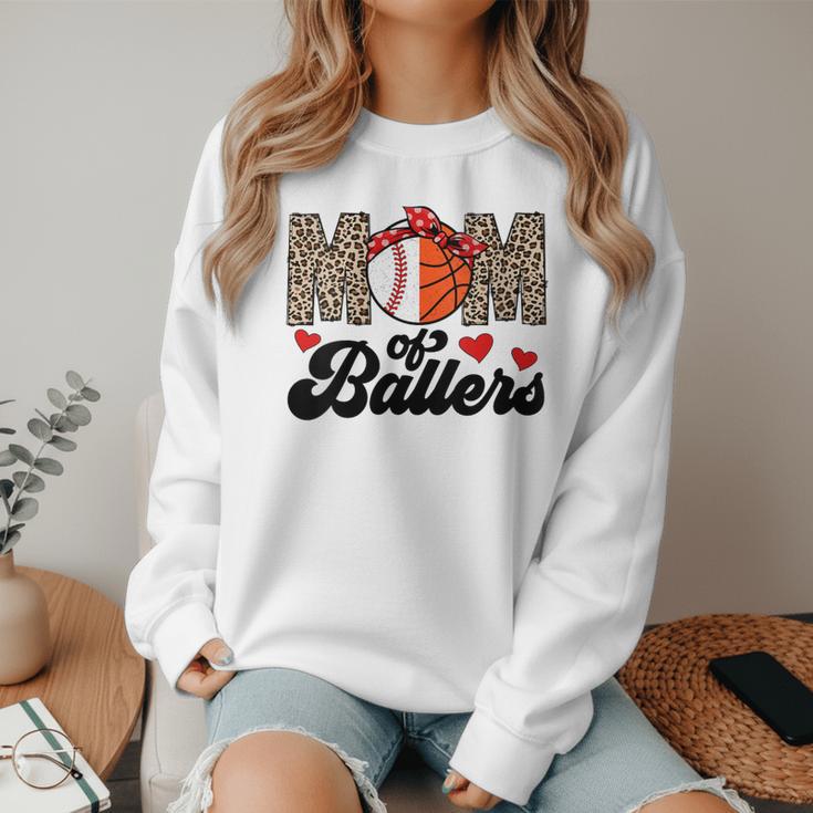 Mom Of Ballers Basketball Baseball Mom Of Ballers Women Crewneck Sweatshirt