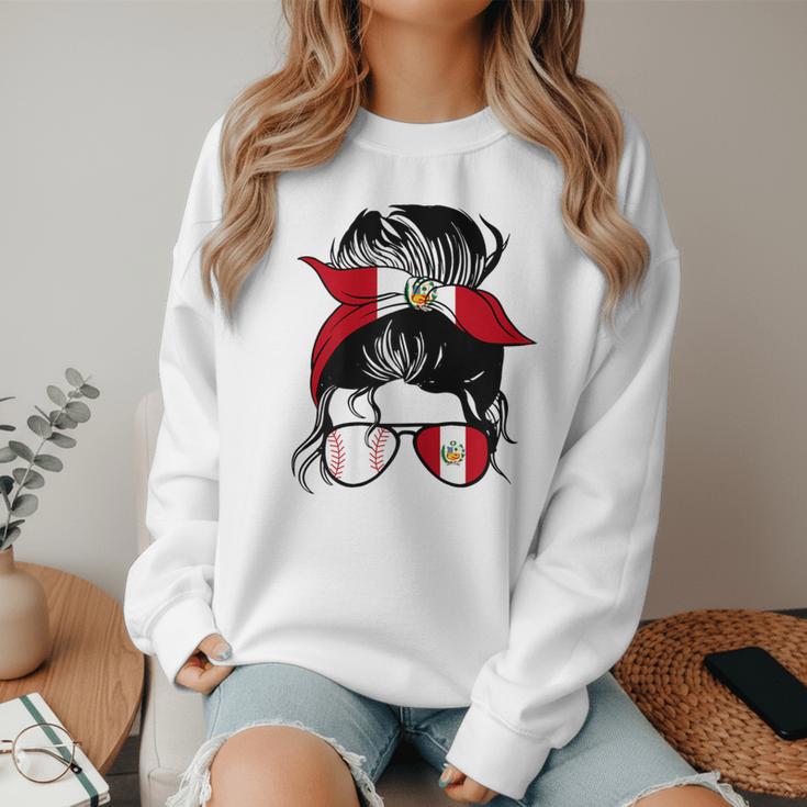Peruvian Baseball Mom Peru Flag Baseball Girl Women Crewneck Sweatshirt Peruvian Baseball Mom Peru Flag Baseball Girl Women Crewneck Sweatshirt