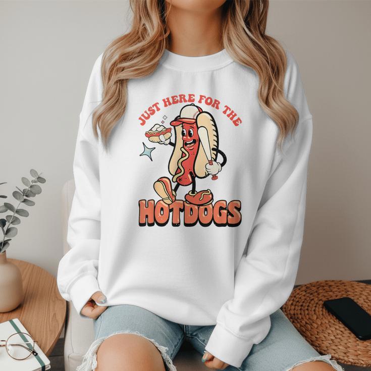 Retro Just Here For The Hotdogs Baseball Mom Sport Lover Women Crewneck Sweatshirt Retro Just Here For The Hotdogs Baseball Mom Sport Lover Women Crewneck Sweatshirt