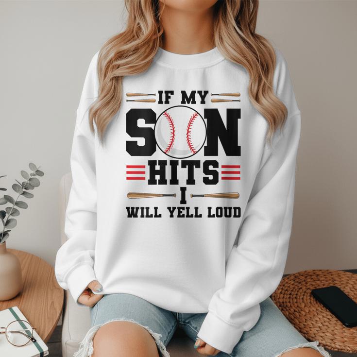 If My Son Hits I Will Yell Loud Baseball Mom Women Crewneck Sweatshirt
