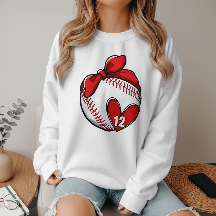 Womens Custom Baseball Mom Number 12 Heart For Mom Mommy Premium Women Crewneck Sweatshirt Womens Custom Baseball Mom Number 12 Heart For Mom Mommy Premium Women Crewneck Sweatshirt