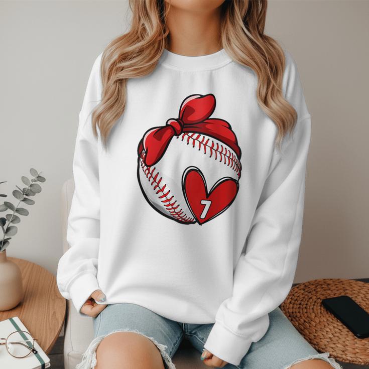 Womens Custom Baseball Mom Number 7 Heart For Mom Mommy Raglan Baseball Tee Women Crewneck Sweatshirt Womens Custom Baseball Mom Number 7 Heart For Mom Mommy Raglan Baseball Tee Women Crewneck Sweatshirt
