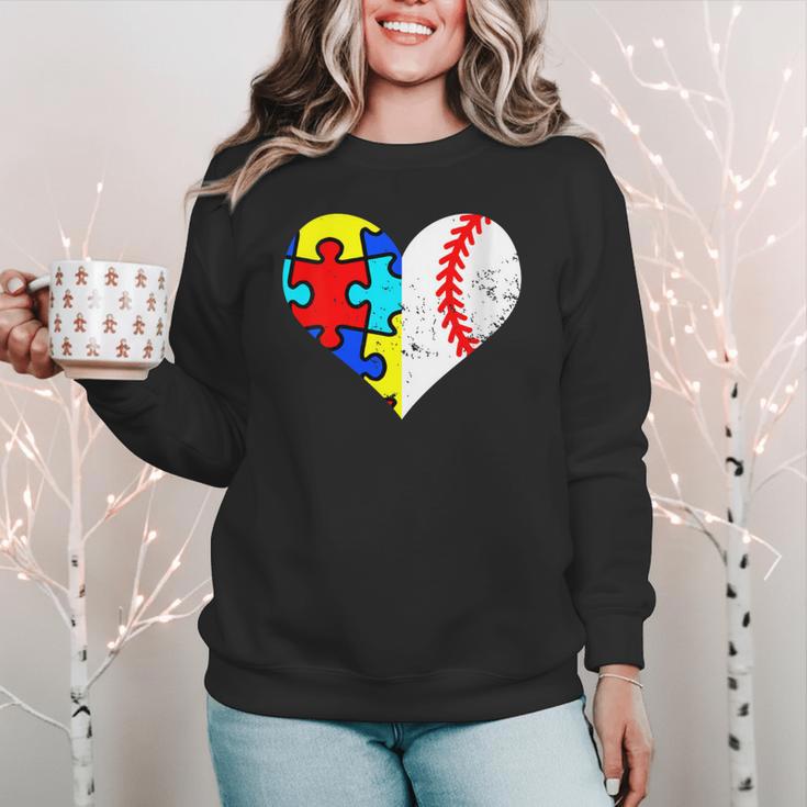 Autism Baseball Heart Autism Puzzle Baseball Mom Women Crewneck Sweatshirt
