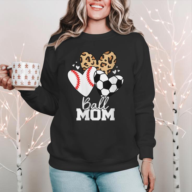 Ball Mom Soccer Baseball Mom Heart Women Crewneck Sweatshirt