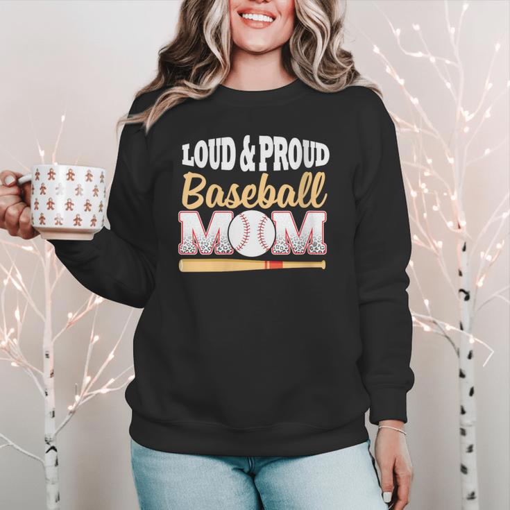 Baseball Mom Leopard Print Loud And Proud With Ball & Bat Women Crewneck Sweatshirt Baseball Mom Leopard Print Loud And Proud With Ball & Bat Women Crewneck Sweatshirt