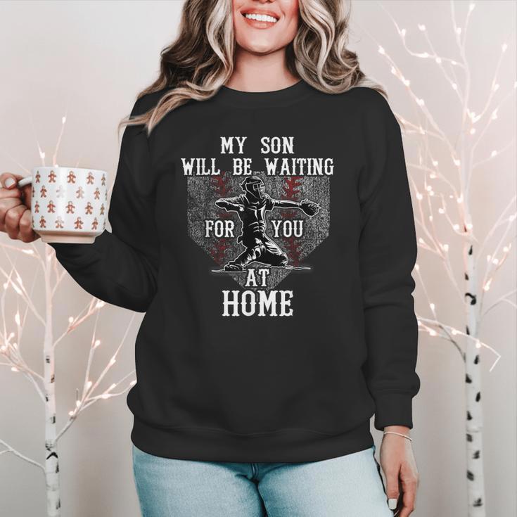 Baseball Mom My Son Will Be Waiting For You At Home Women Crewneck Sweatshirt