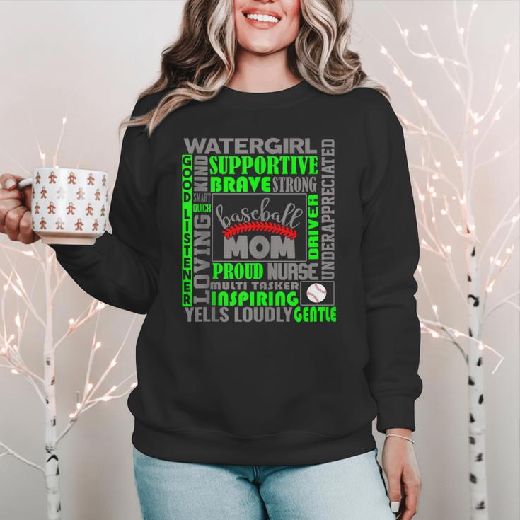 Baseball Mom Traits For Great Mothers Grey And Green Women Crewneck Sweatshirt Baseball Mom Traits For Great Mothers Grey And Green Women Crewneck Sweatshirt