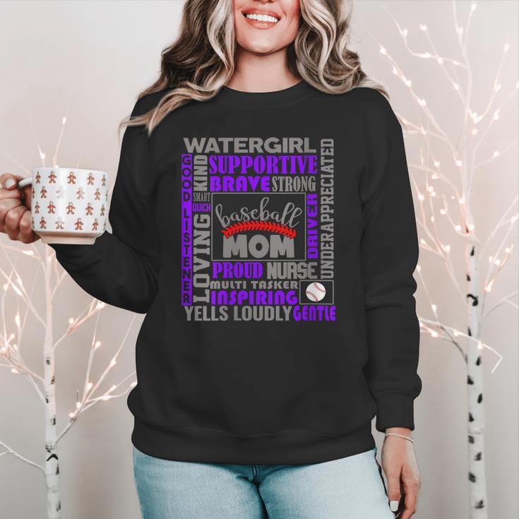 Baseball Mom Traits For Great Mothers Grey And Purple Women Crewneck Sweatshirt