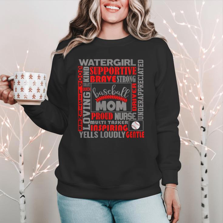 Baseball Mom Traits For Great Mothers Grey And Red Women Crewneck Sweatshirt