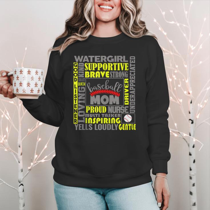Baseball Mom Traits For Great Mothers Grey And Yellow Women Crewneck Sweatshirt Baseball Mom Traits For Great Mothers Grey And Yellow Women Crewneck Sweatshirt