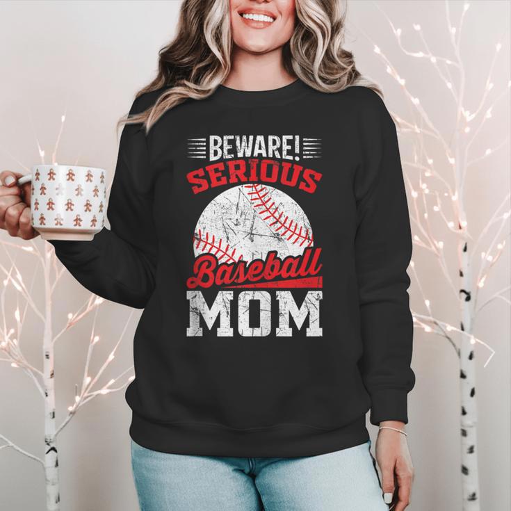 Beware Serious Baseball Mom Game Cheerleading Family Women Crewneck Sweatshirt