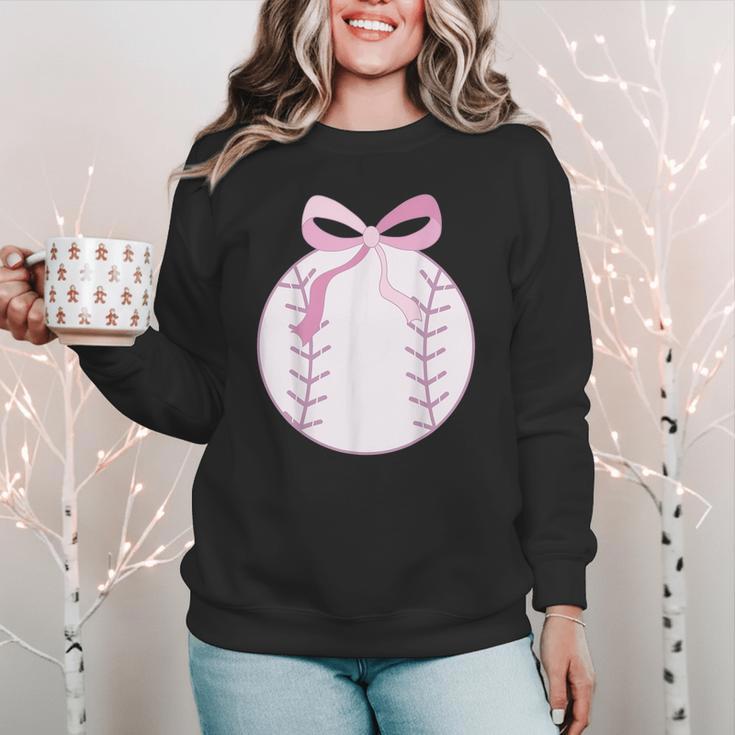 Coquette Baseball Mom Pink Bow Baseball Mama Women Crewneck Sweatshirt
