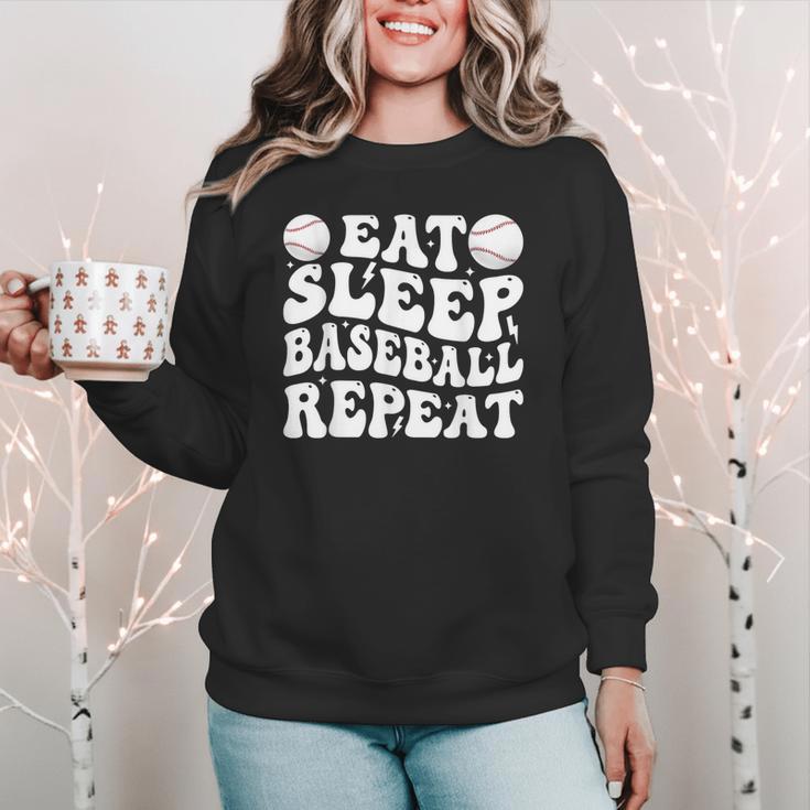 Eat Sleep Baseball Repeat Baseball Lover Baseball Mom Girls Women Crewneck Sweatshirt