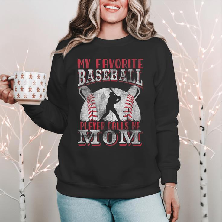 My Favorite Baseball Player Calls Me Mom Proud Baseball Mom Women Crewneck Sweatshirt