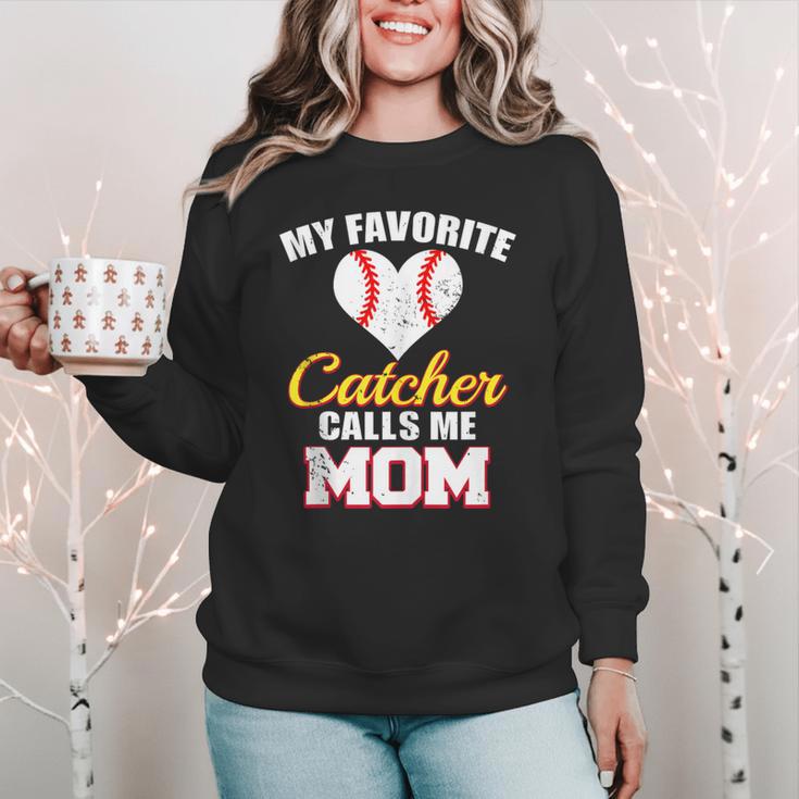 My Favorite Catcher Calls Me Mom Catcher Baseball Mom Heart Women Crewneck Sweatshirt