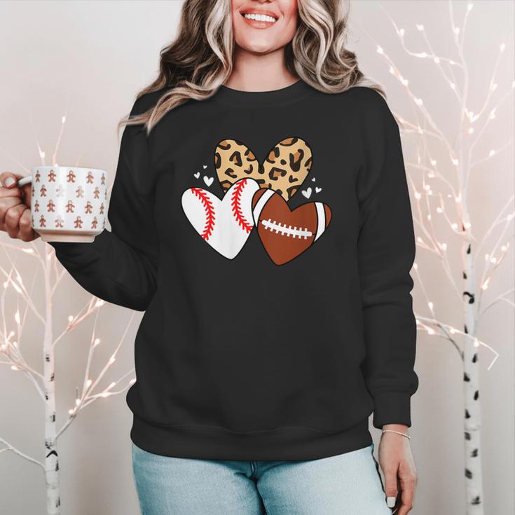 Football Baseball Heart Football Baseball Mom Women Crewneck Sweatshirt