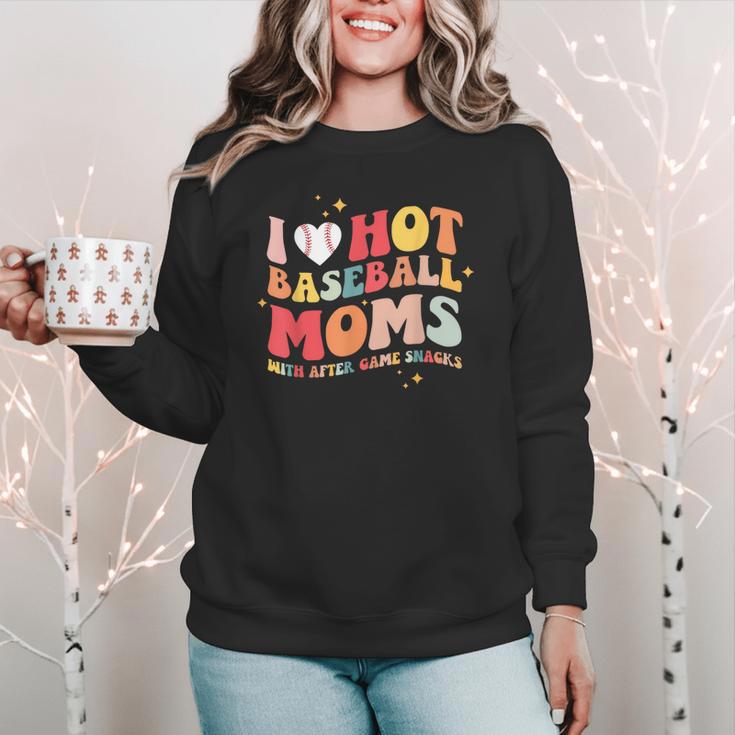 Groovy Retro I Love Hot Baseball Moms With After Game Snacks Women Crewneck Sweatshirt Groovy Retro I Love Hot Baseball Moms With After Game Snacks Women Crewneck Sweatshirt