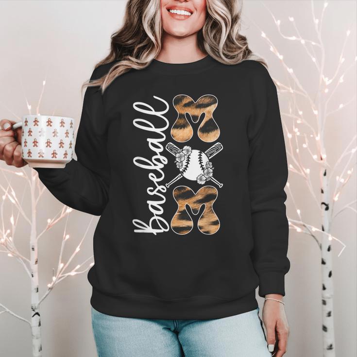 Happy Mother's Day Baseball Mom Leopard Softball Lover Women Crewneck Sweatshirt
