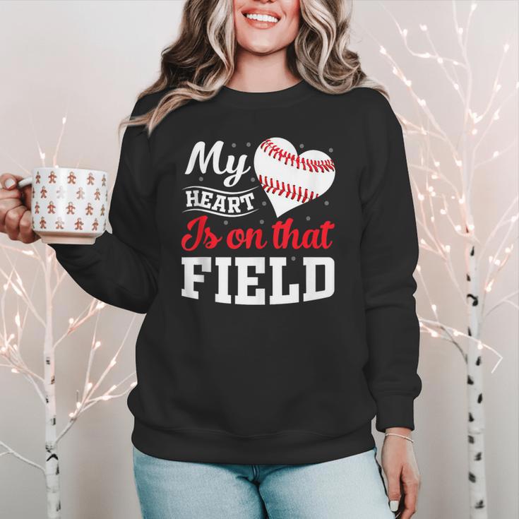 My Heart Is On That Field Baseball Player Baseball Mom Women Crewneck Sweatshirt