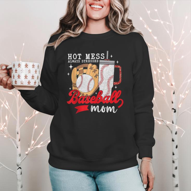 Hot Mess Always Stressed Baseball Mom Women Crewneck Sweatshirt Hot Mess Always Stressed Baseball Mom Women Crewneck Sweatshirt