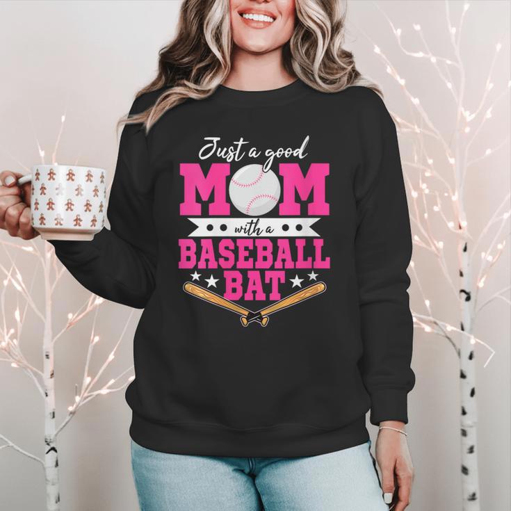 Just A Good Mom With A Baseball Bat Baseball Mom Women Crewneck Sweatshirt